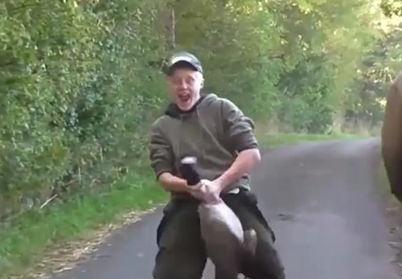 In the sickening footage, the fox hunt stewards pretends to have sex with the lifeless Canadian goose