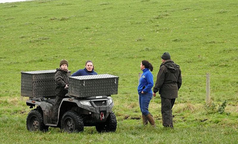 A video shows PC Ford (pictured on the terrierman's quad bike) claiming the protesters are 'breaching peace' and warning them her 'colleagues' are nearby