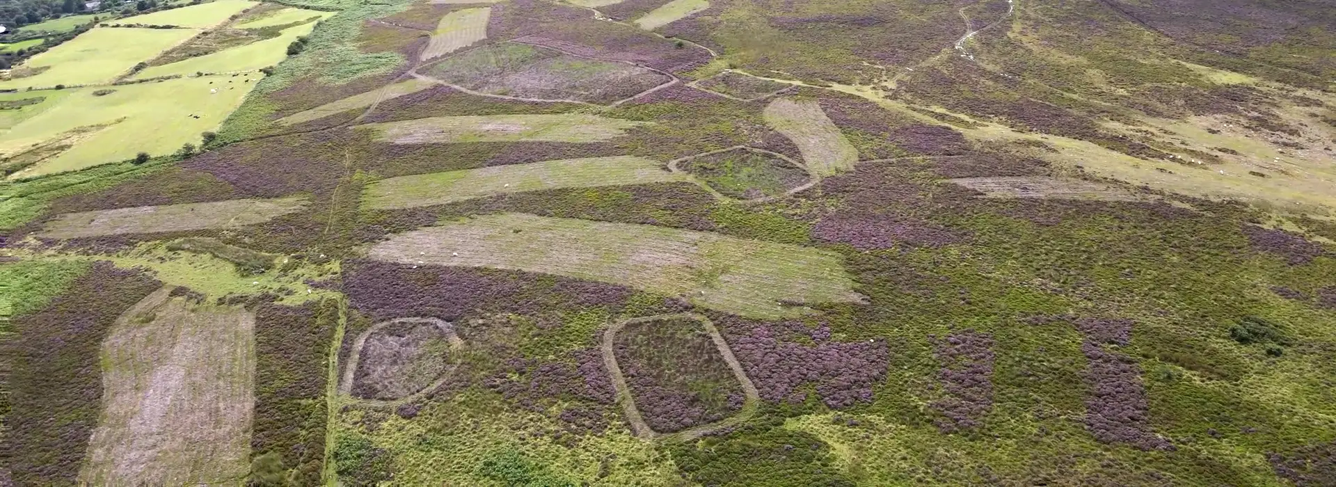 Ruabon Mountains aerial view of damaged moors