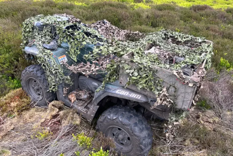 Ruabon Gamekeepers Quad Bike covered in Camo and dead birds