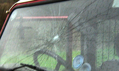 Windscreen smashed by hunt supporter